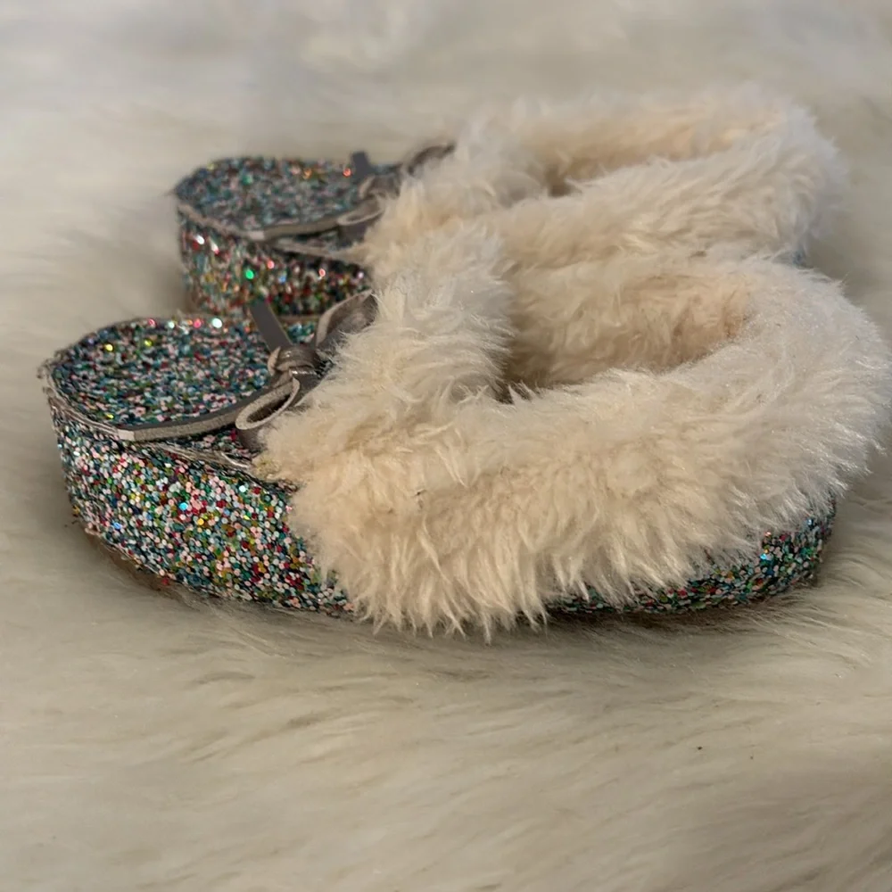 Glitter and Faux Fur Moccasins
